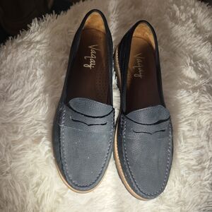Vaqay Women's Blue Leather Loafers
